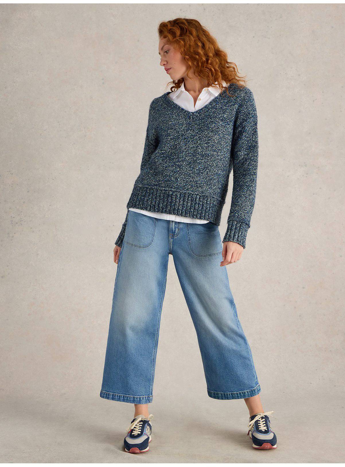 WHITE STUFF Tia Wide Leg Crop Jean Mid Denim 8 - Image 1